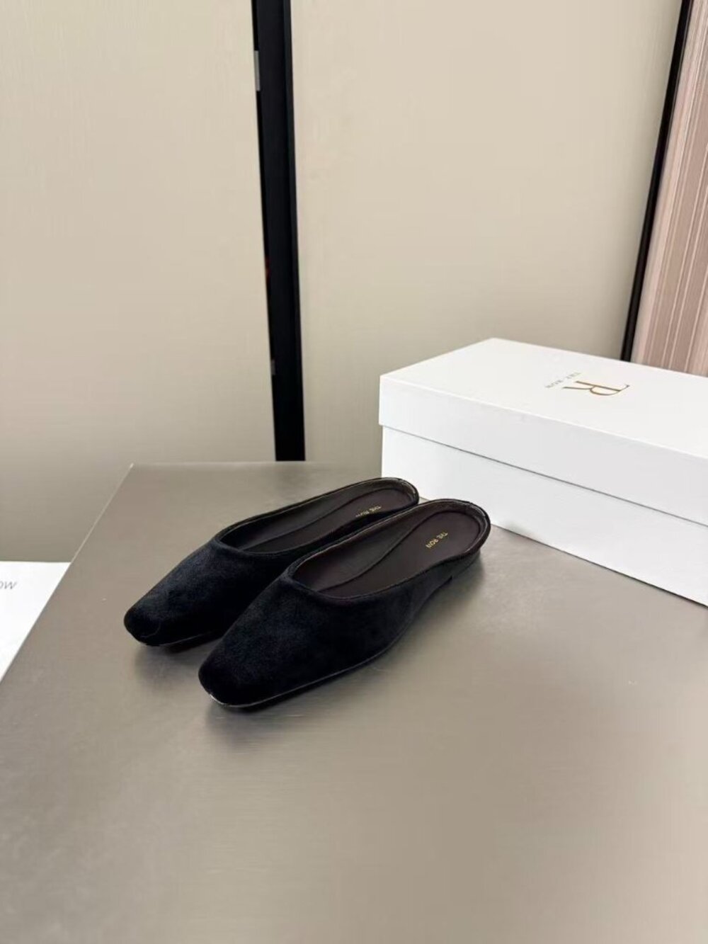 The Row Black Suede Square Toe Slip On Mule Flat - Picture 4 of 7